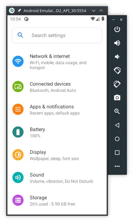 Android settings screen